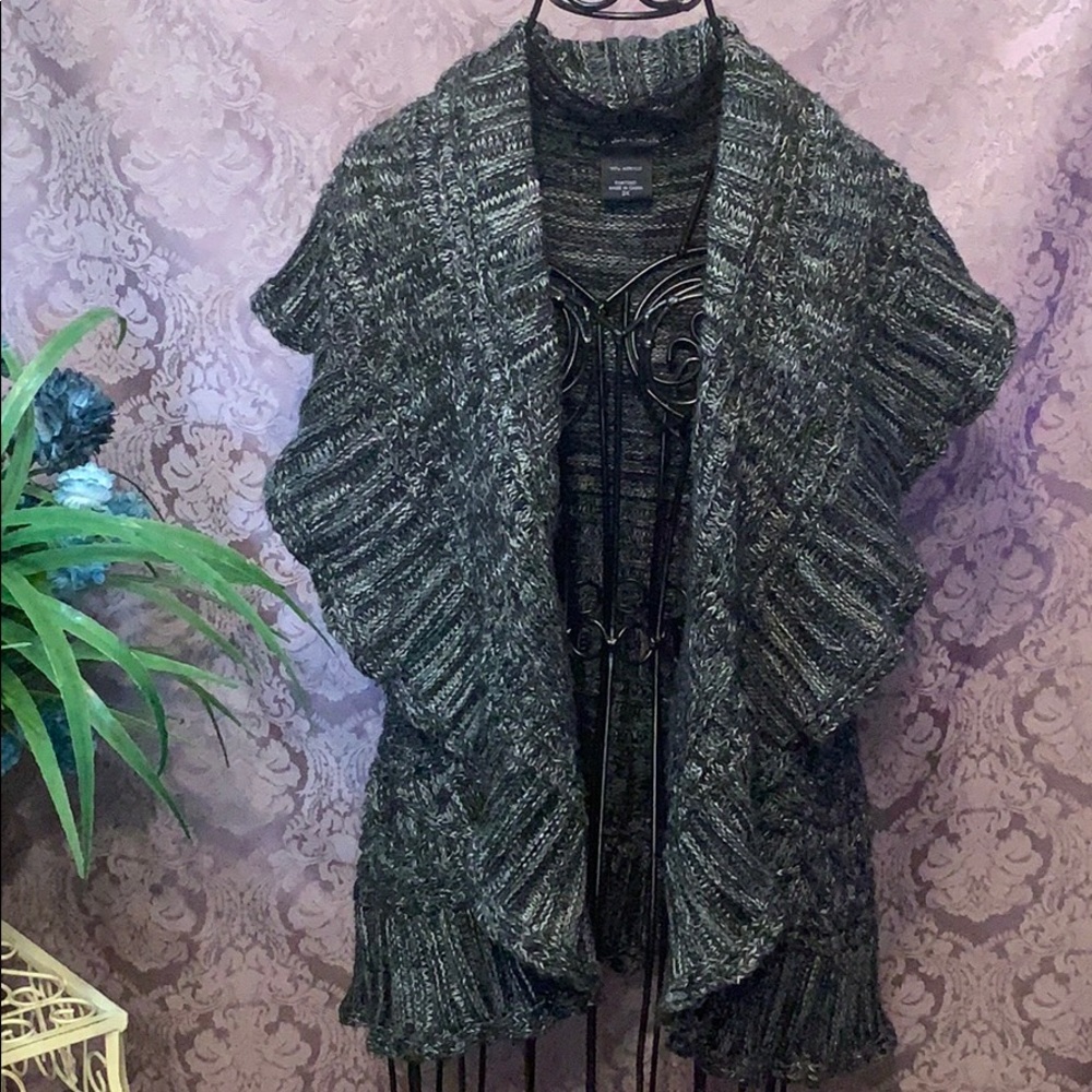 United States Sweaters Cardigan Vest Waterfall Open Front Chunky Ruffled Edges